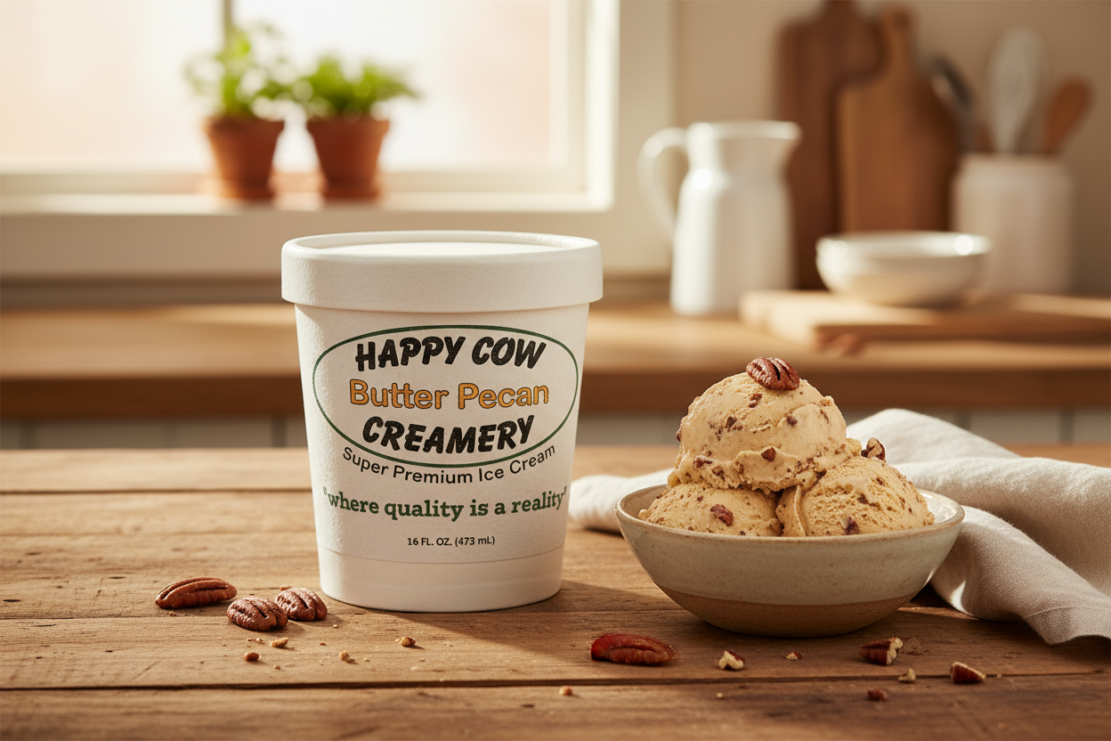Happy Cow Creamery Butter Pecan Premium Ice Cream (16 fl oz)