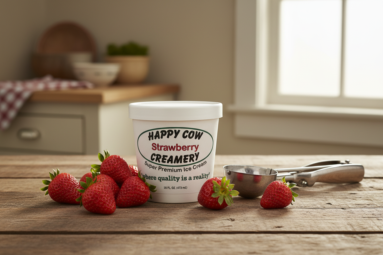 Happy Cow Creamery Strawberry Premium Ice Cream (16 fl oz)