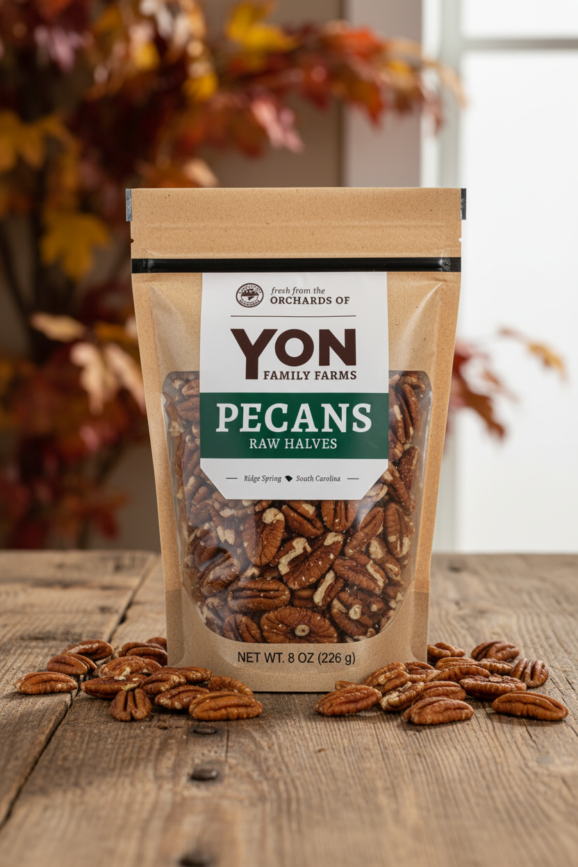 Yon Family Farms Raw Pecan Halves – 8oz