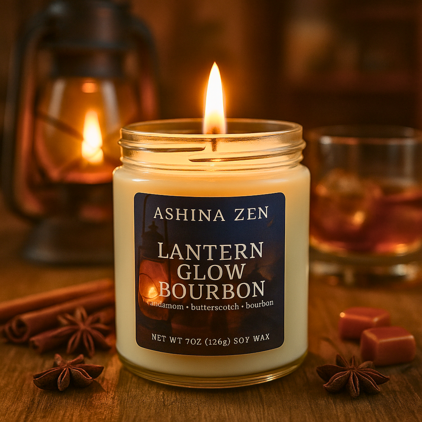 Lantern Glow Bourbon Soy Candle – 9oz